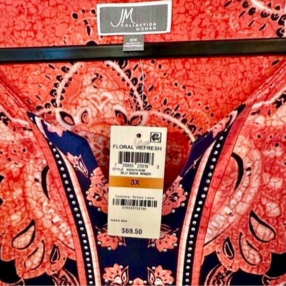 JM Collection Navy and Coral Sheath Dress, NWT, Size 3X - Picture 2 of 8